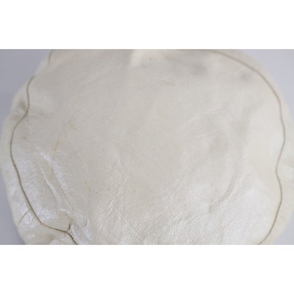Vintage 50s Distressed Leather Bow Beret Hat Cap White Womens Size 22.5 USA